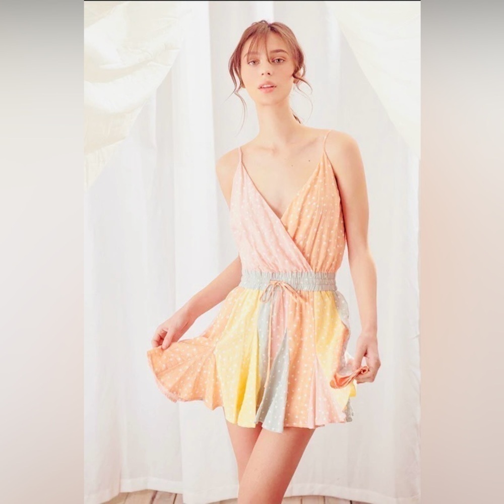 Storia Star Patchwork Romper Pleated Flowy Stars … - image 2